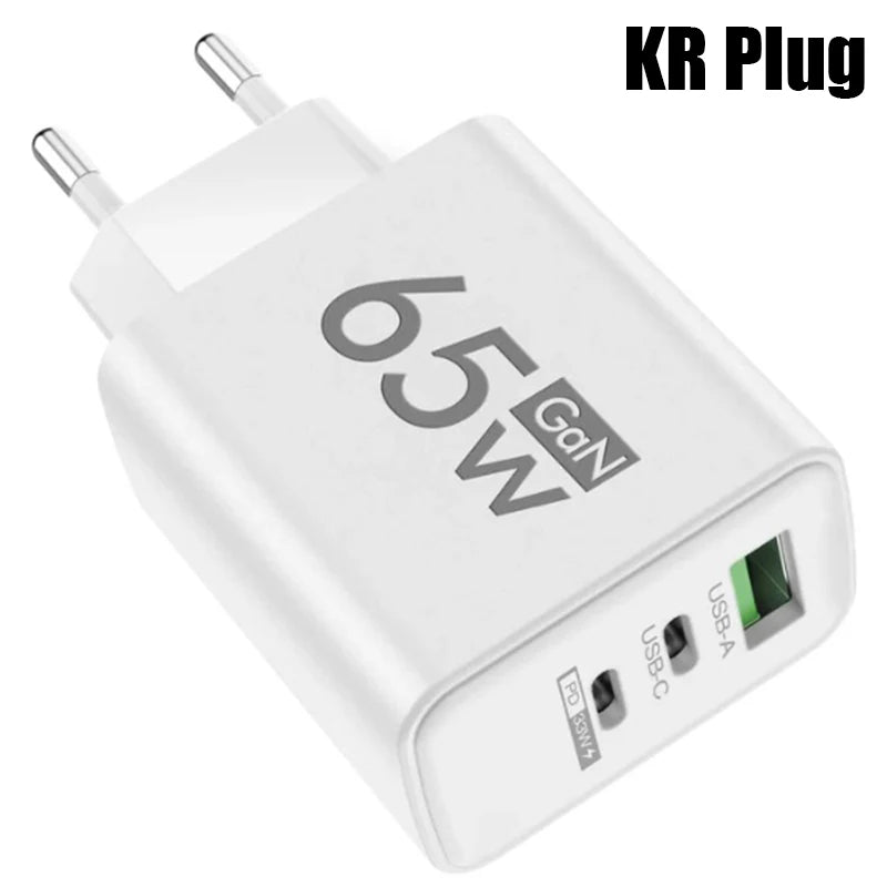 Cargador USB GaN 65W con Doble USB-C y USB-A - Carga Ultra Rápida