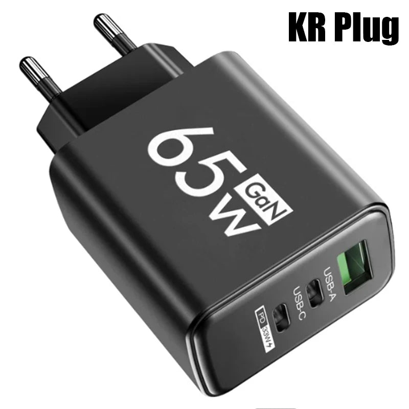 Cargador USB GaN 65W con Doble USB-C y USB-A - Carga Ultra Rápida