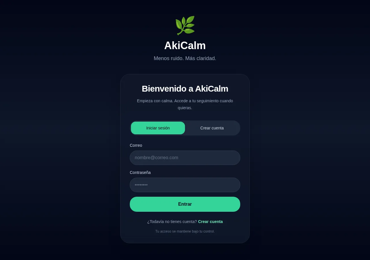 Pantalla pública de bienvenida de AkiCalm